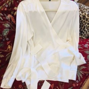 Lafayette White Satin Wrap Blouse in Size L.